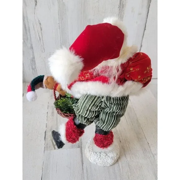 Mrs claus ice skate teddy bear basket flower figure xmas decor
